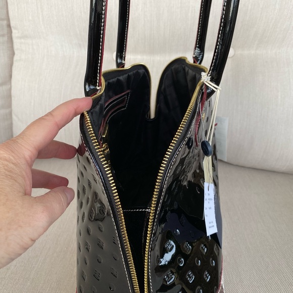 Arcadia Glossy Black and Textured Brown Satchel - Picture 10 of 12